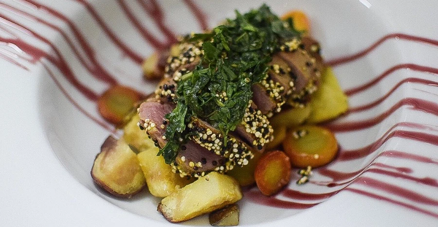 Quinoa-Crusted Alpaca Tenderloin main course