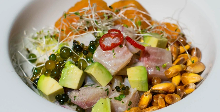 Fresh authentic Peruvian ceviche prepared in a cooking class